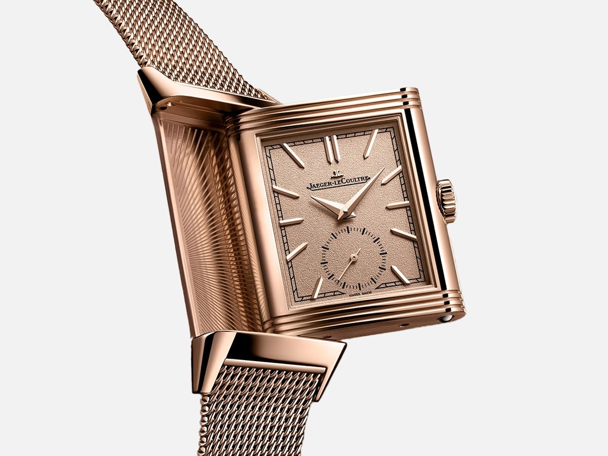 Jaeger lecoultre reverso tribute monoface small seconds with pink gold milanese bracelet