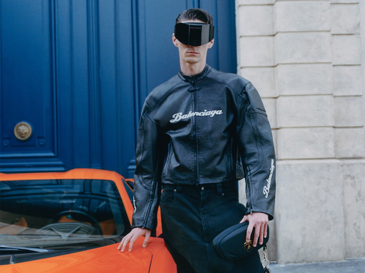 Balenciaga automobili lamborghini black moto jacket