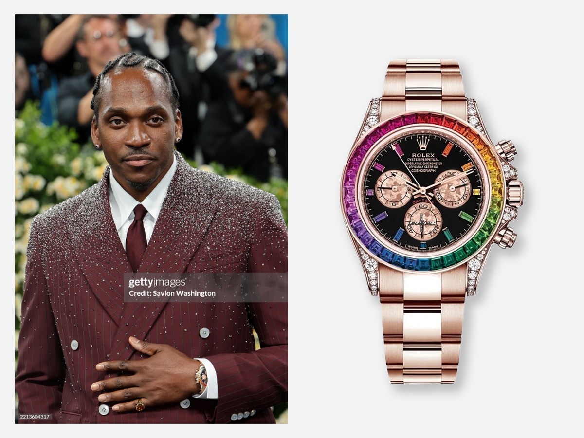 Pusha T wearing the Rolex Rainbow Cosmograph Daytona in Rose Gold at the Met Gala 2025 | Image: Savion Washington/Getty Images