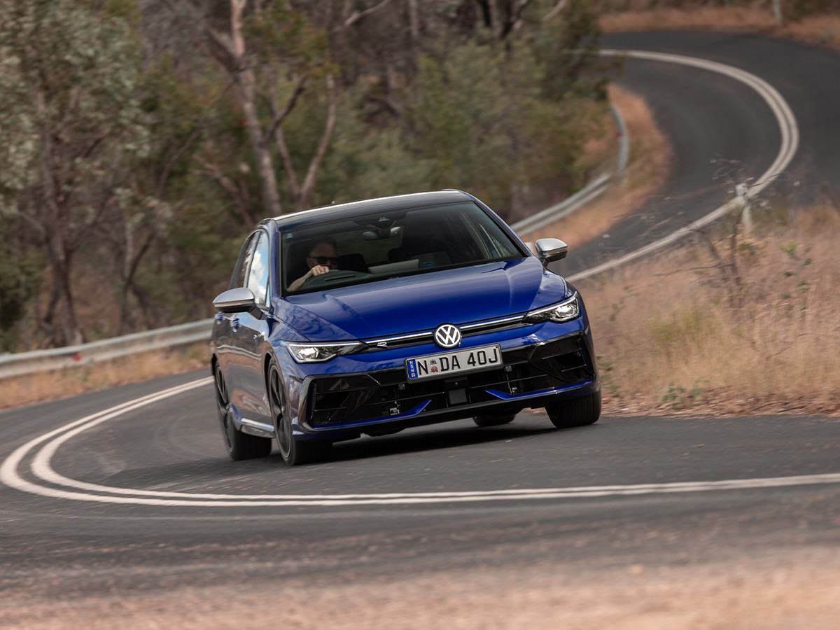 2025 golf r in lapiz blue on road review