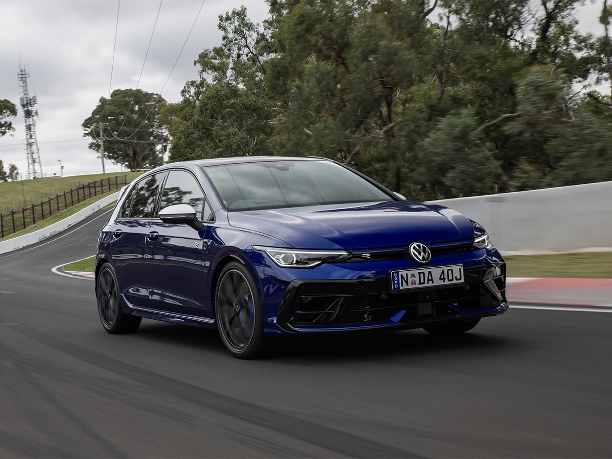 2025 golf r in lapiz blue on track