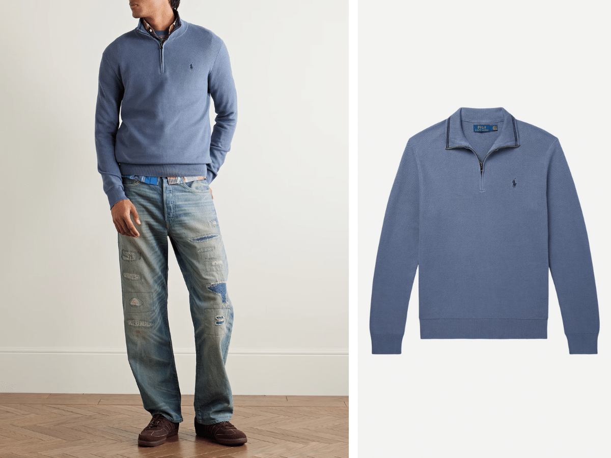 Polo Ralph Lauren - Logo-Embroidered Honeycomb-Knit Cotton Half-Zip Sweater | Images: MR PORTER
