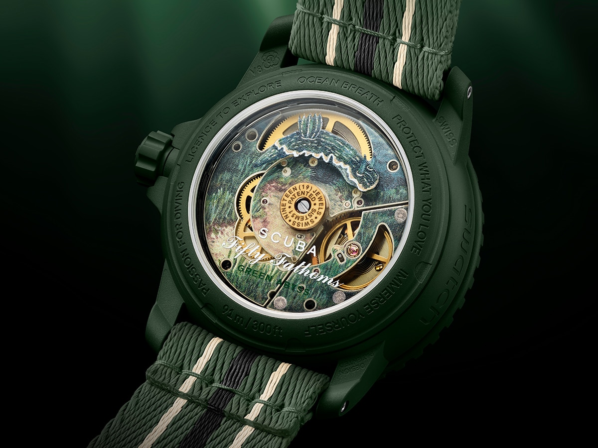 Blancpain x swatch bioceramic scuba fifty fathoms 'green abyss' case back 2