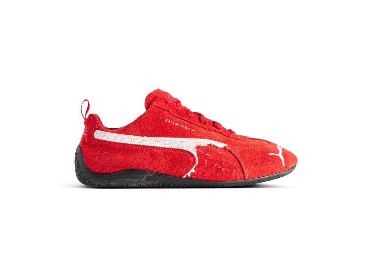 Speedcat suede balenciaga in red white black
