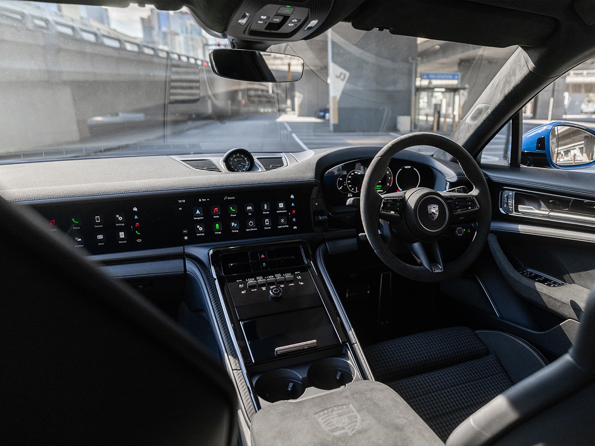 2025 porsche panamera turbo e hybrid interior with passenger screen