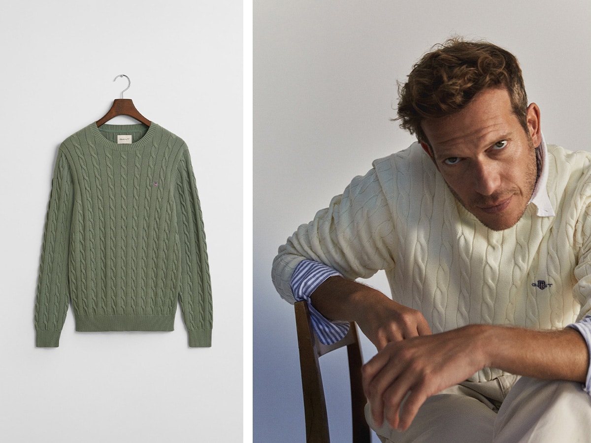 Cotton Cable Knit Crew Neck Sweater | Image: Gant