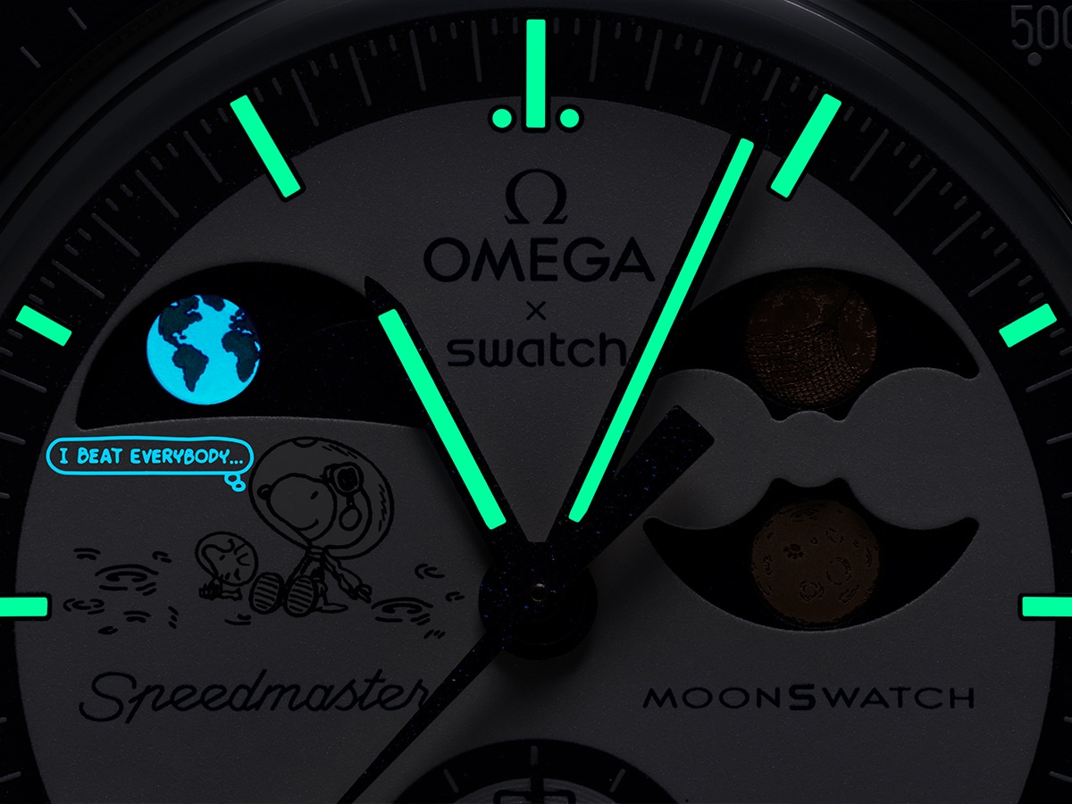 Omega x swatch mission to earthphase moonshine gold dial night