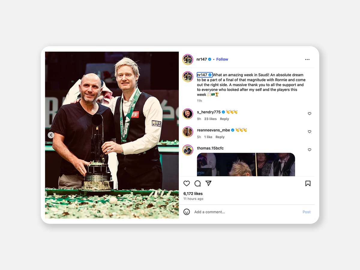 Australian Neil Robertson defeats Ronnie O'Sullivan at Saudi Arabia Snooker Masters 2025 | Image: WST/Instagram