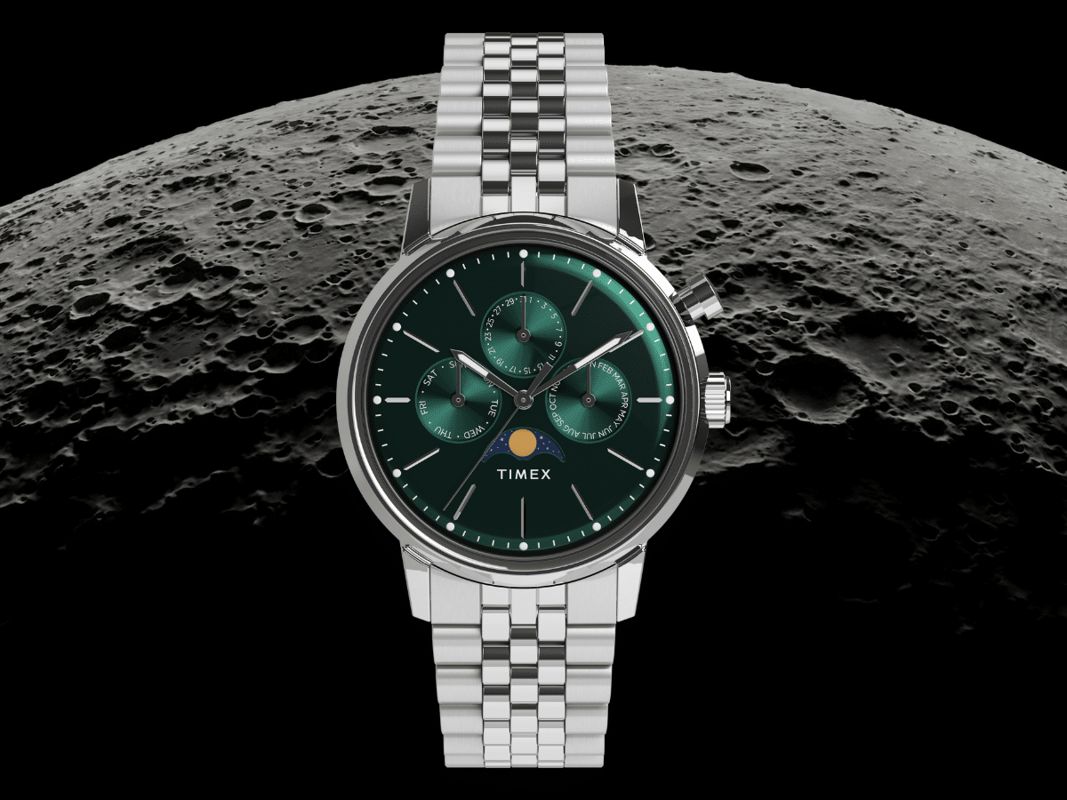 Marlin Moon Phase Multifunction in Silver Tone | Image: Timex