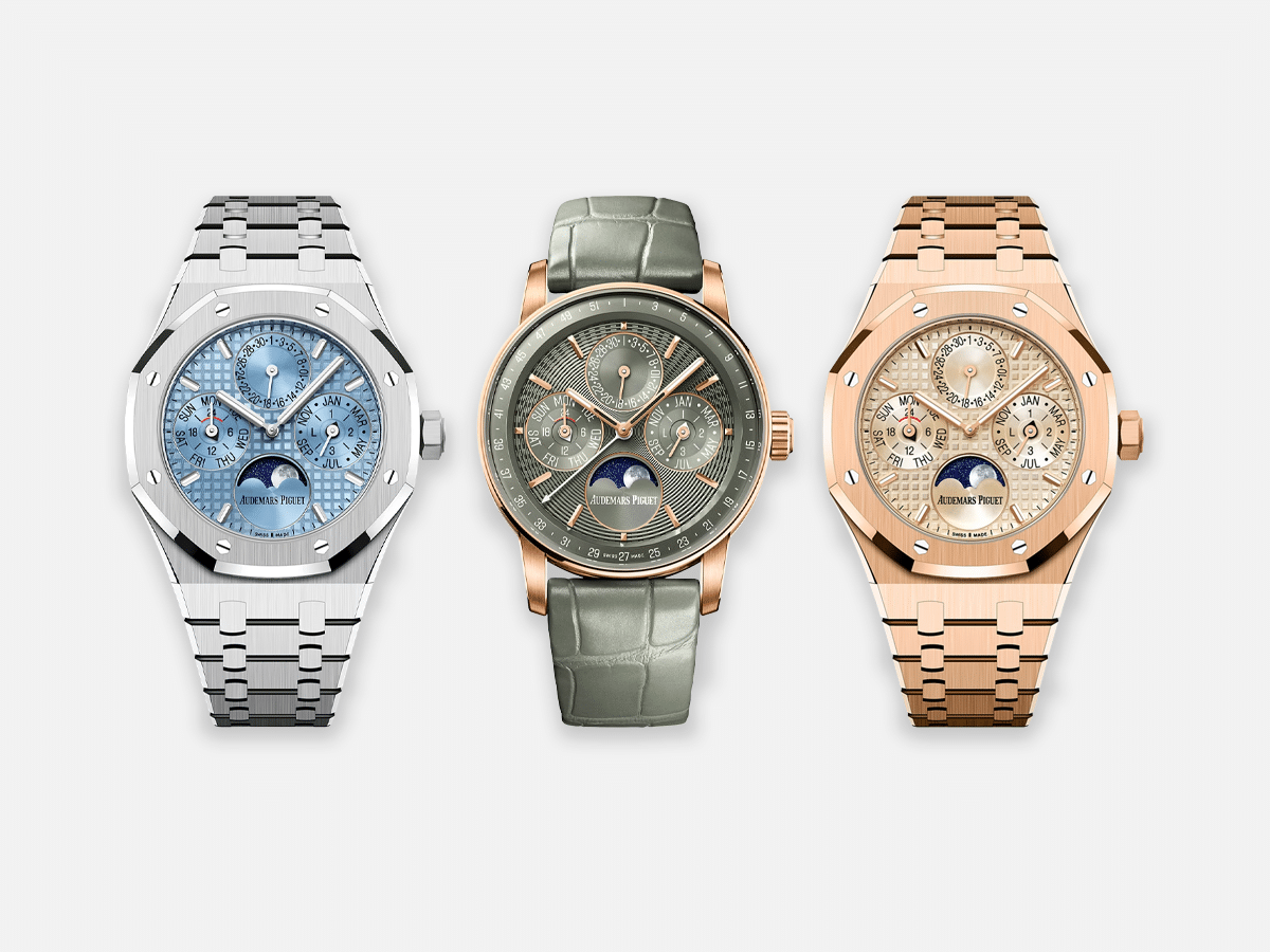 Audemars Piguet Royal Oak Selfwinding Perpetual Calendar Ref. 26684ST.OO.1356ST.01 (L), Code 11.59 Perpetual Calendar Ref. 26441OR.OO.D405CR.01 (M), Royal Oak Selfwinding Perpetual Calendar Ref. 26684OR.OO.1356OR.01 (R) | Image: Audemars Piguet