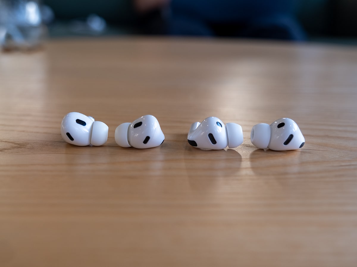 Apple airpods pro 3 next to airpods pro 2 out of case