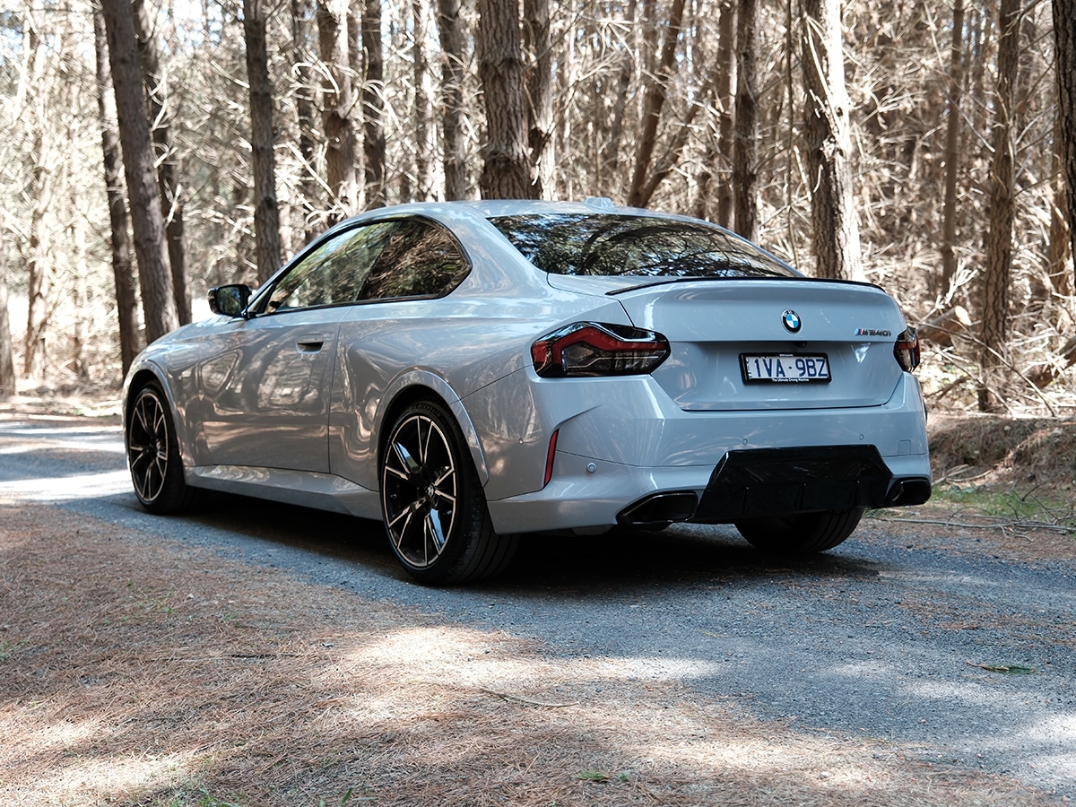 2025 bmw m240i brooklyn grey review rear three quarter