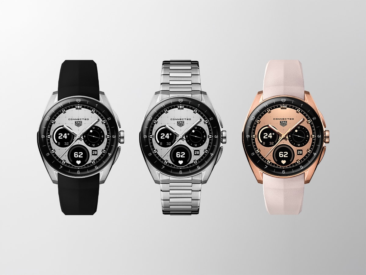 TAG Heuer Connected Calibre E5 40mm Ref. SBT8010.BT0002 (L), Ref. SBT8010.BA0002 (M), Ref. SBT8011.BT0036 (R) | Image: TAG Heuer
