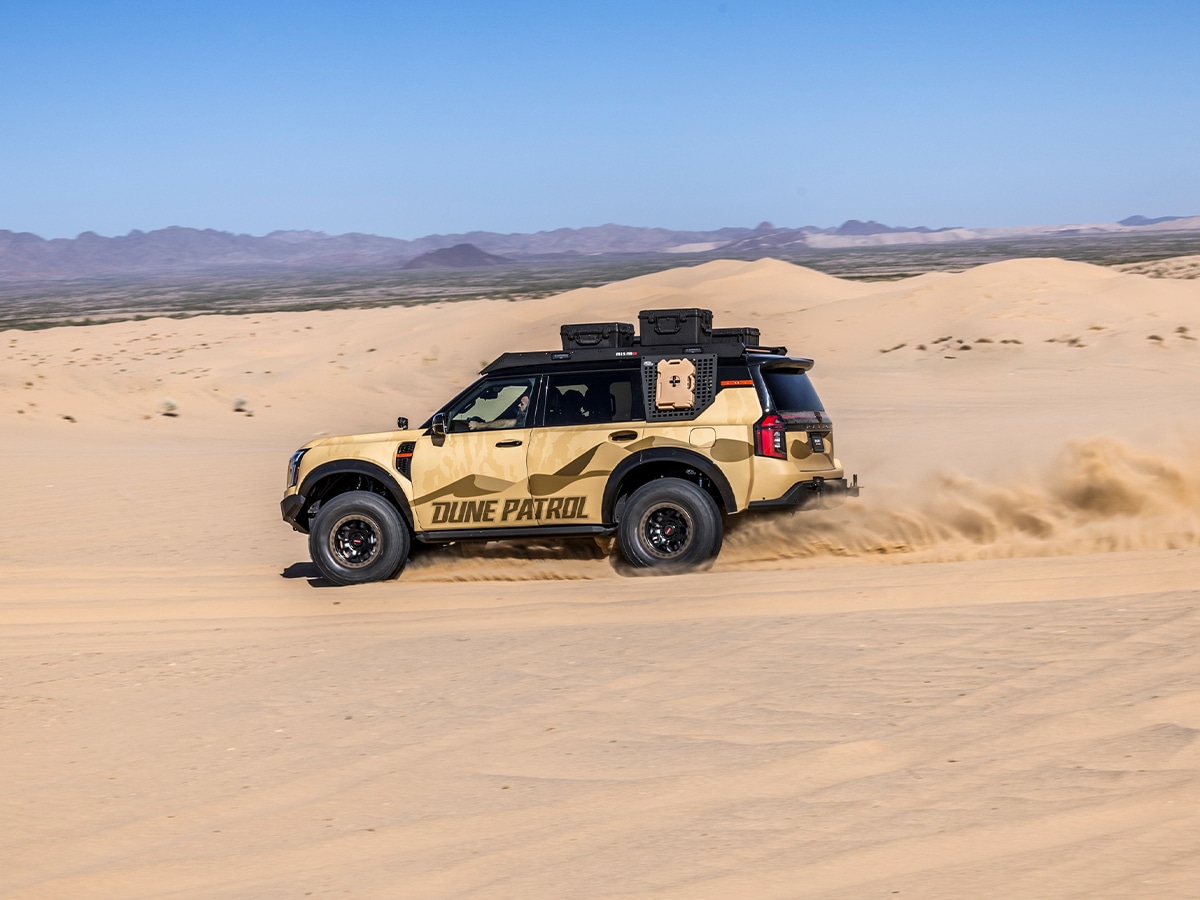 Nissan 'dune patrol' rear three quarter moving