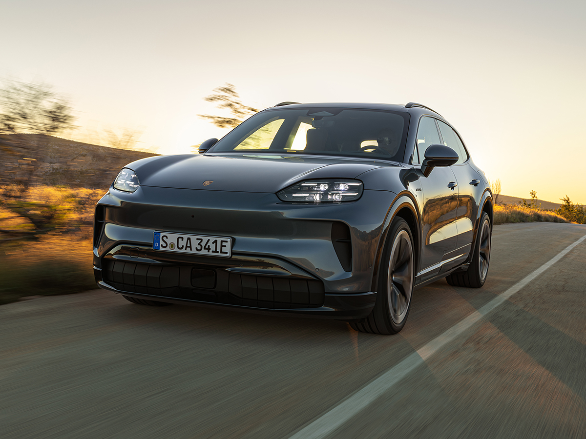 2026 porsche cayenne electric front end on road