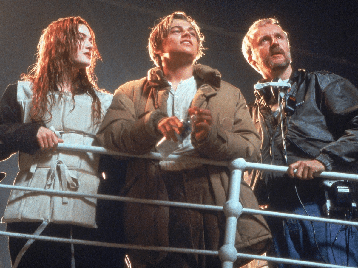Kate Winslet, Leonardo DiCaprio, and James Cameron on the set of 'Titanic' | Image: IMDb