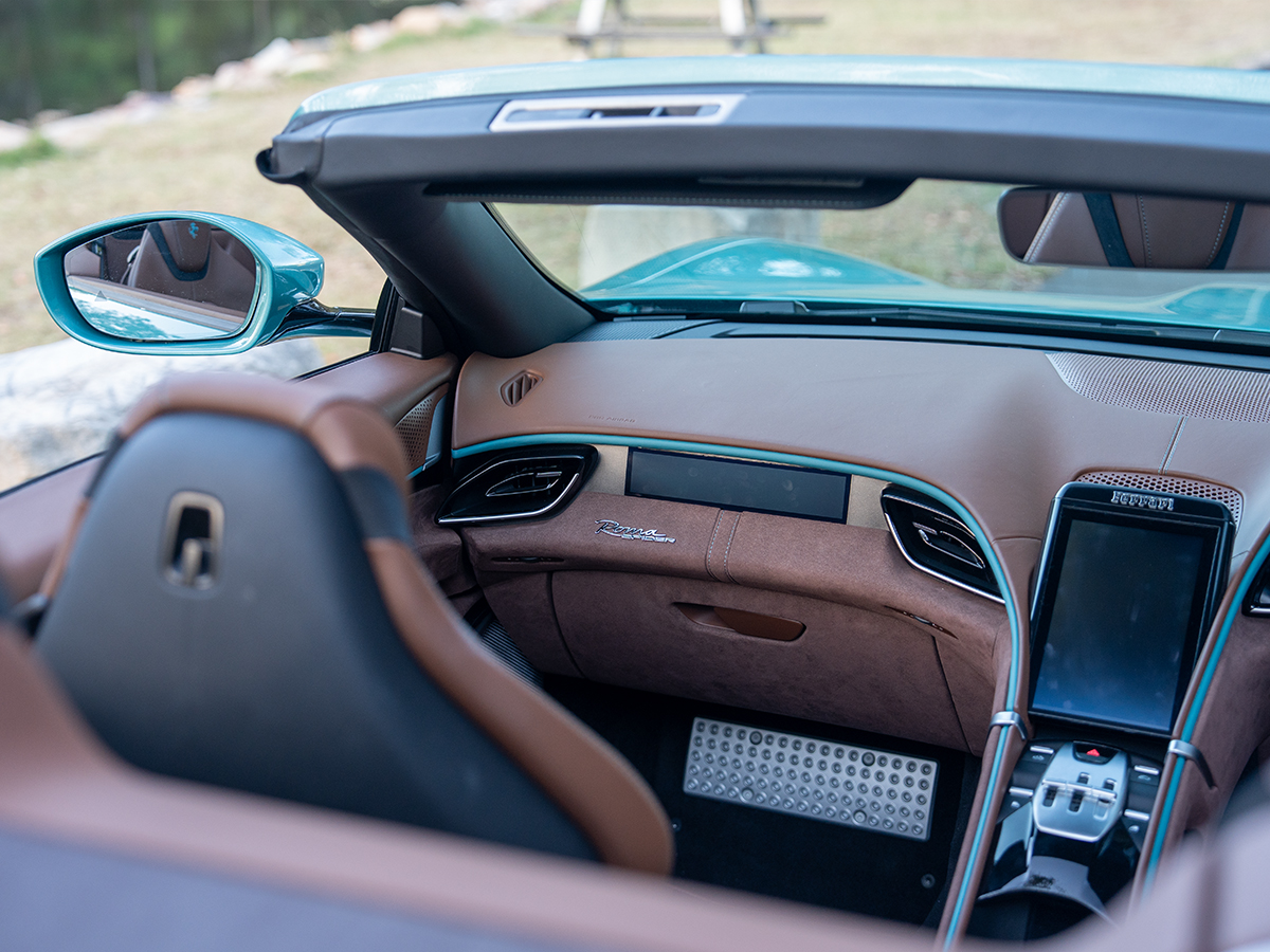 Ferrari roma spider passenger side of interior