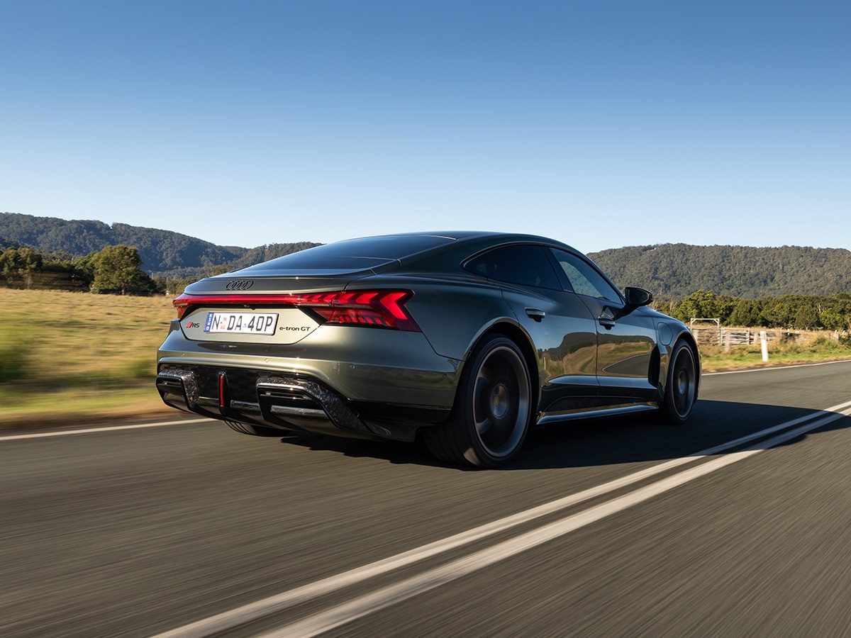 Audi rs e tron gt performance driving rear three quarter