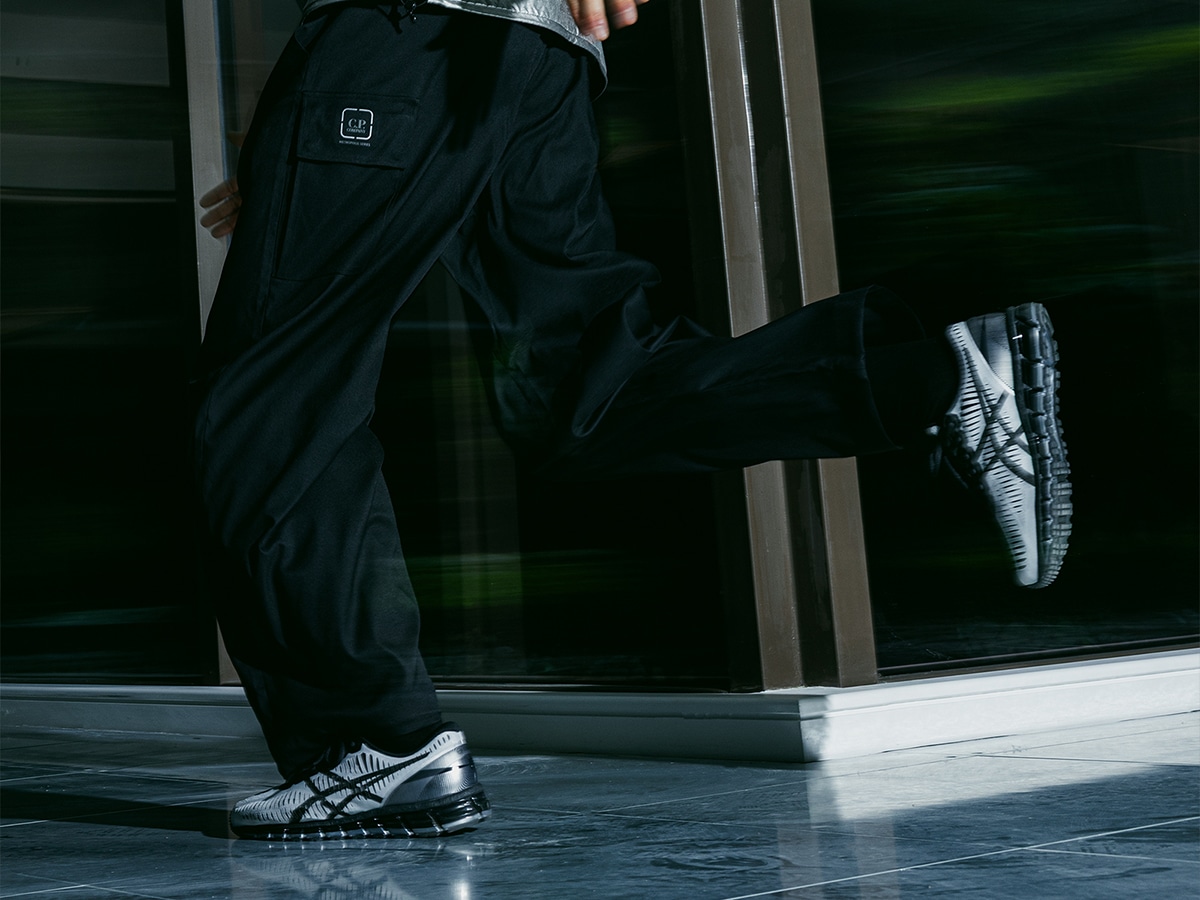 Asics sportstyle x c p company gel quantum 360 silver on foot