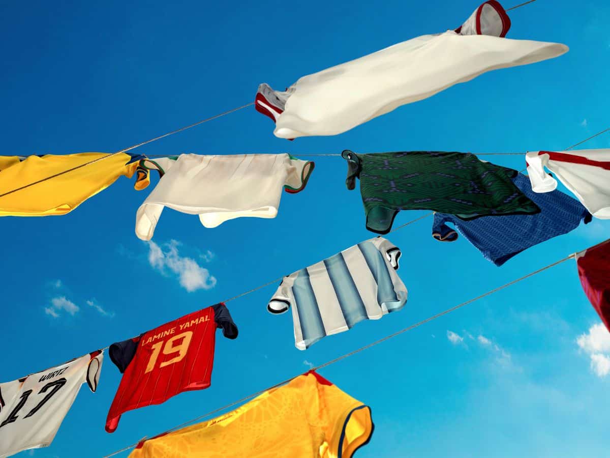 A collection of various 2026 World Cup national team kits from adidas showcasing different colors and designs.