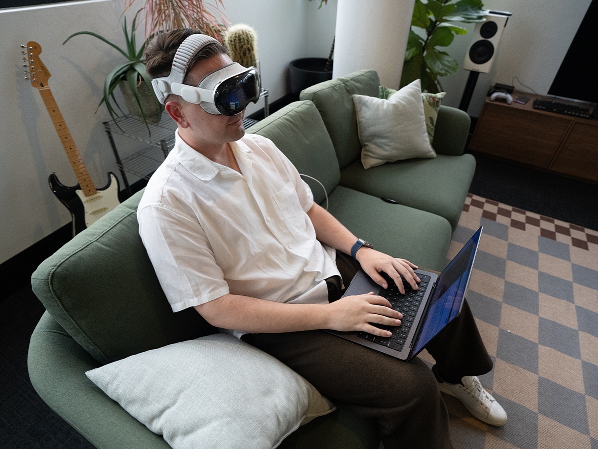 Apple vision pro on head