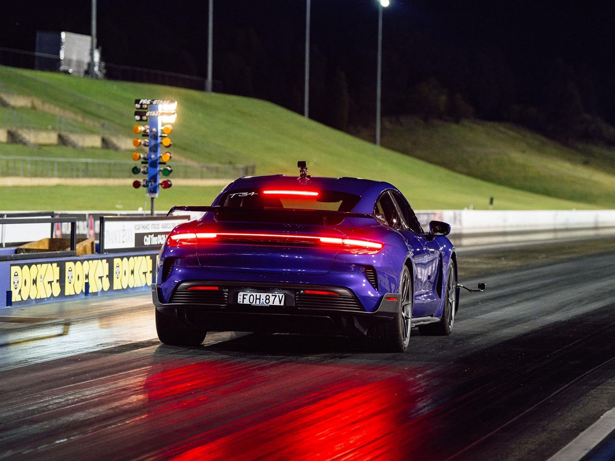 Taycan turbo gt with weissach package on dragstrip sydney
