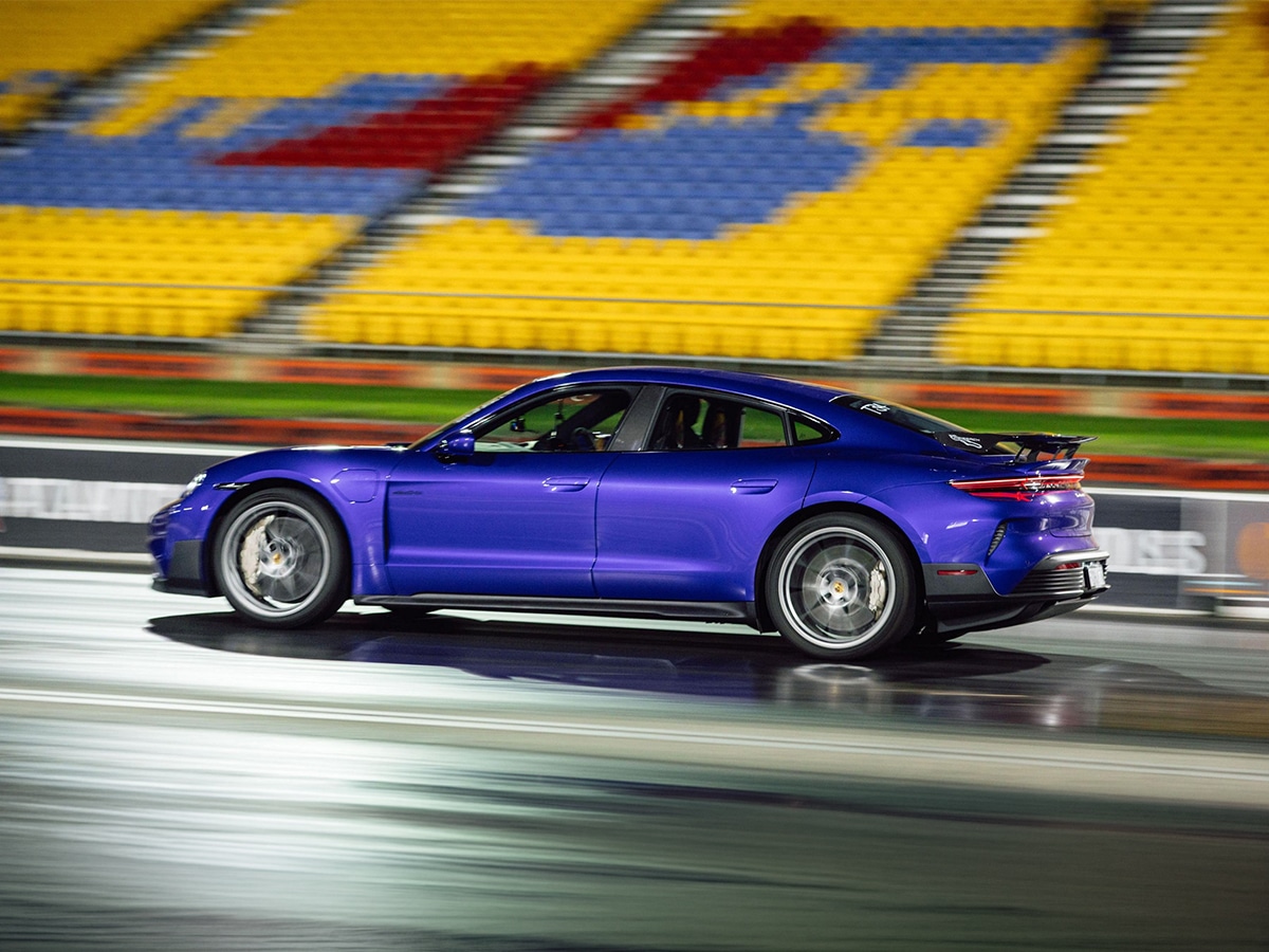 Taycan turbo gt with weissach package side on