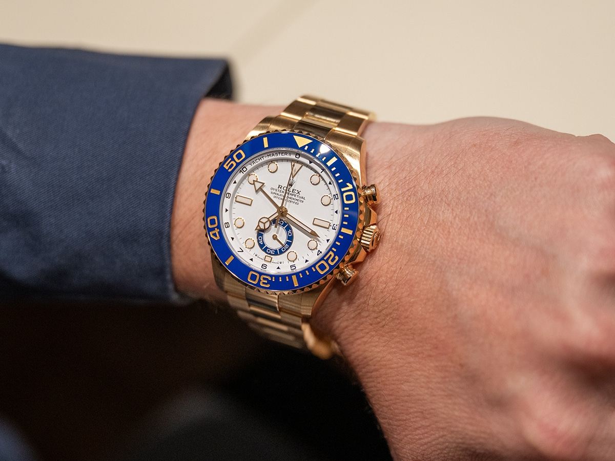 Rolex yacht master ii gold on wrist 2