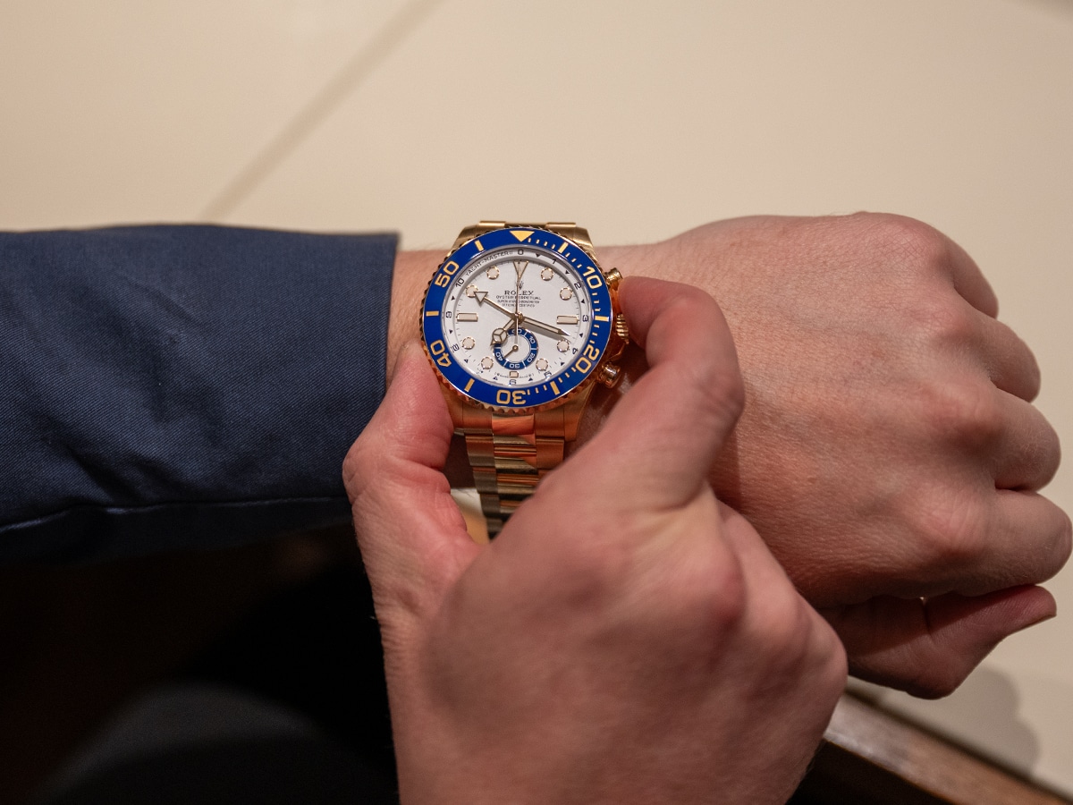 Rolex yacht master ii gold on wrist