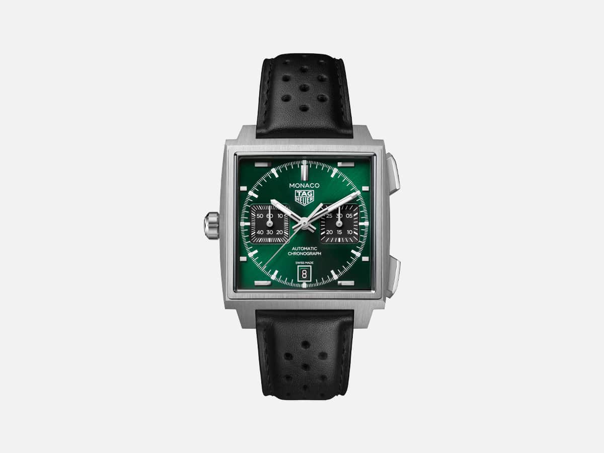 Tag heuer monaco chronograph with green sunray dial