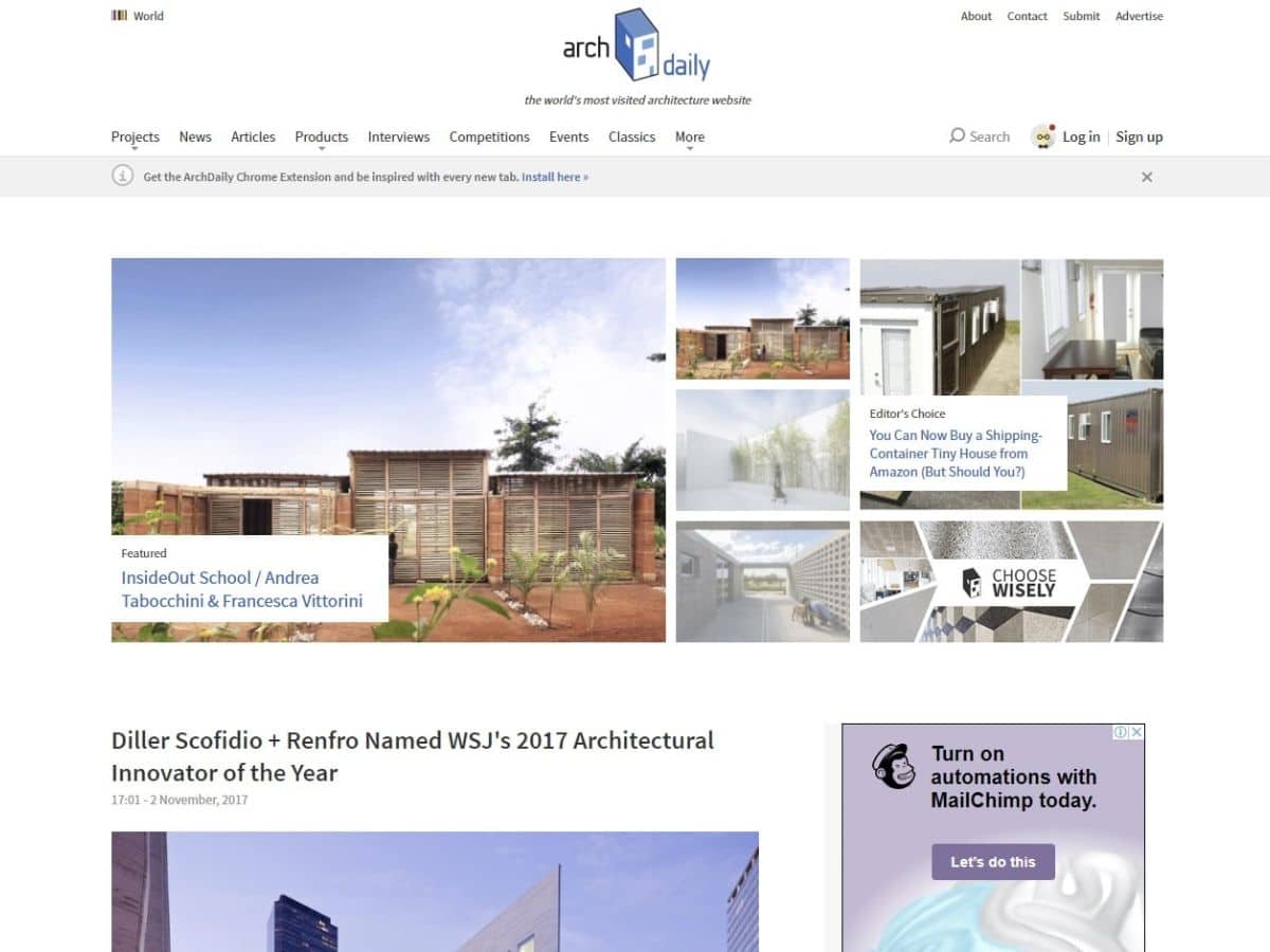 ArchDaily website homepage screenshot
