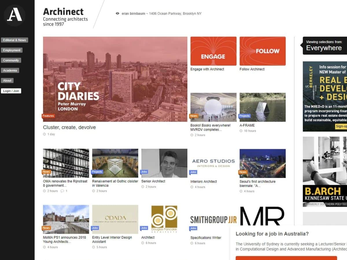 Archinect website homepage screenshot