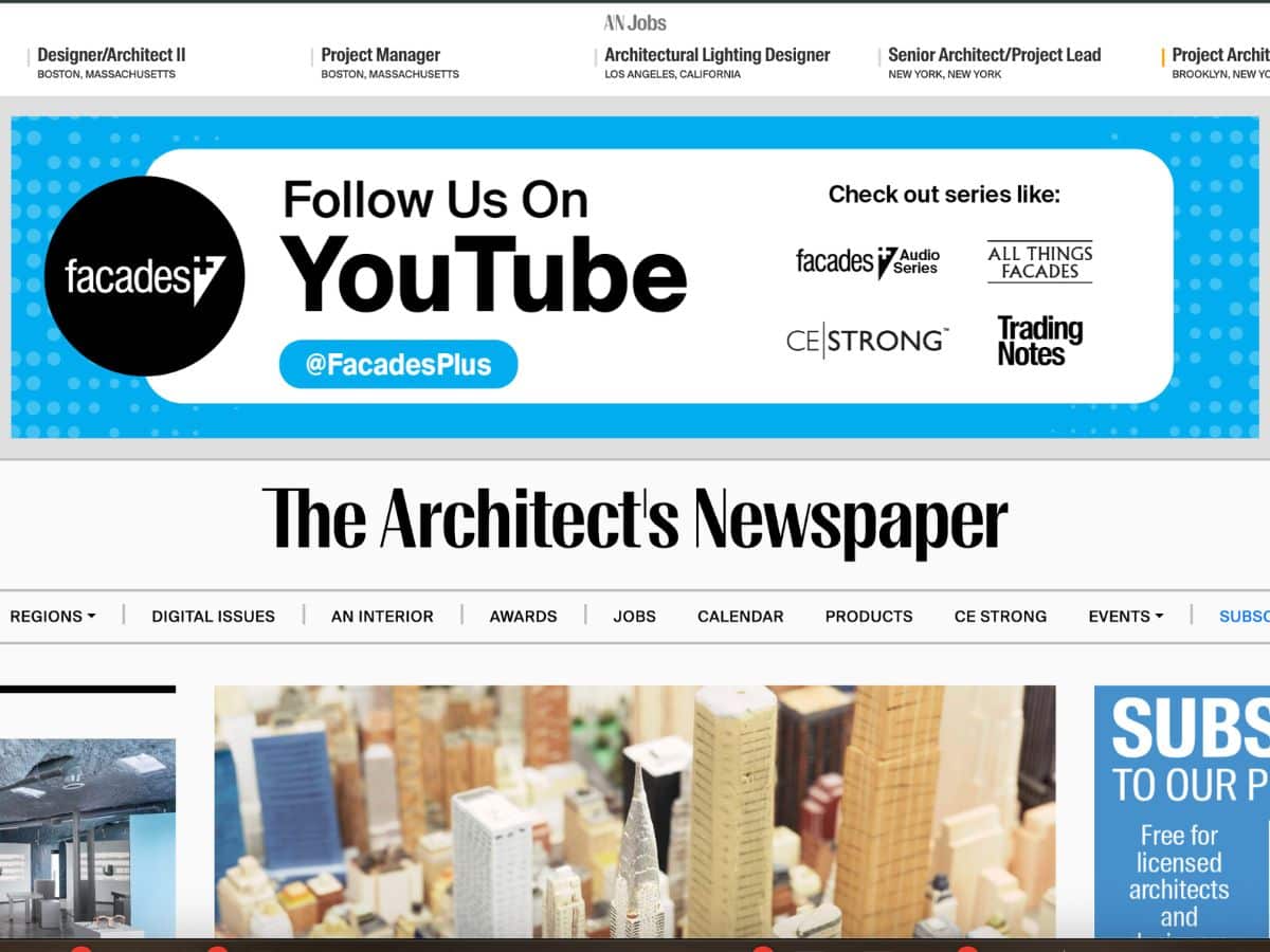 The Architect's Newspaper website homepage screenshot