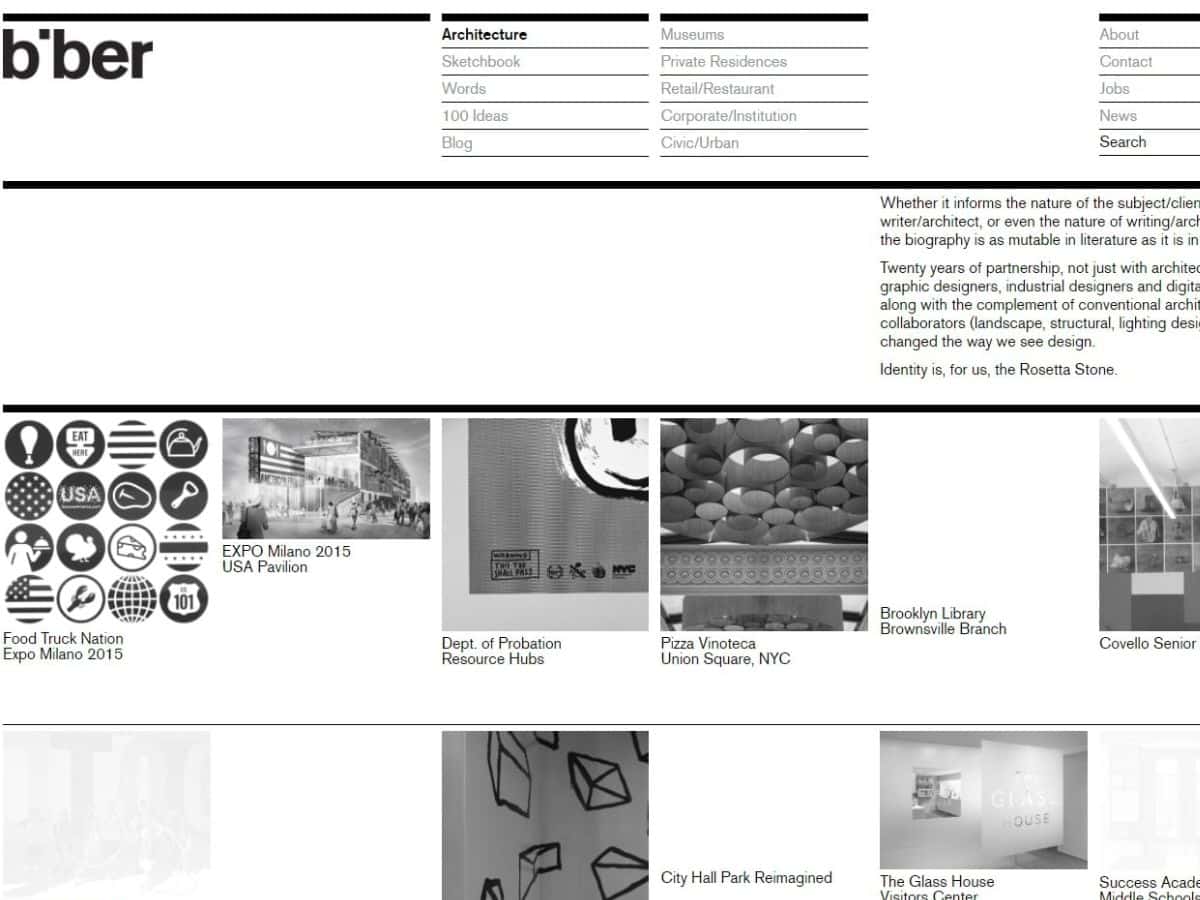 Biber Architects website screenshot