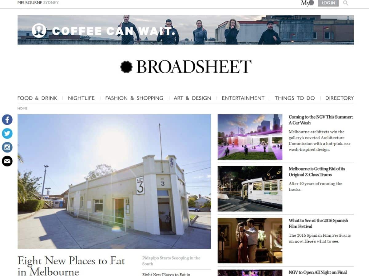 Broadsheet Australian lifestyle website
