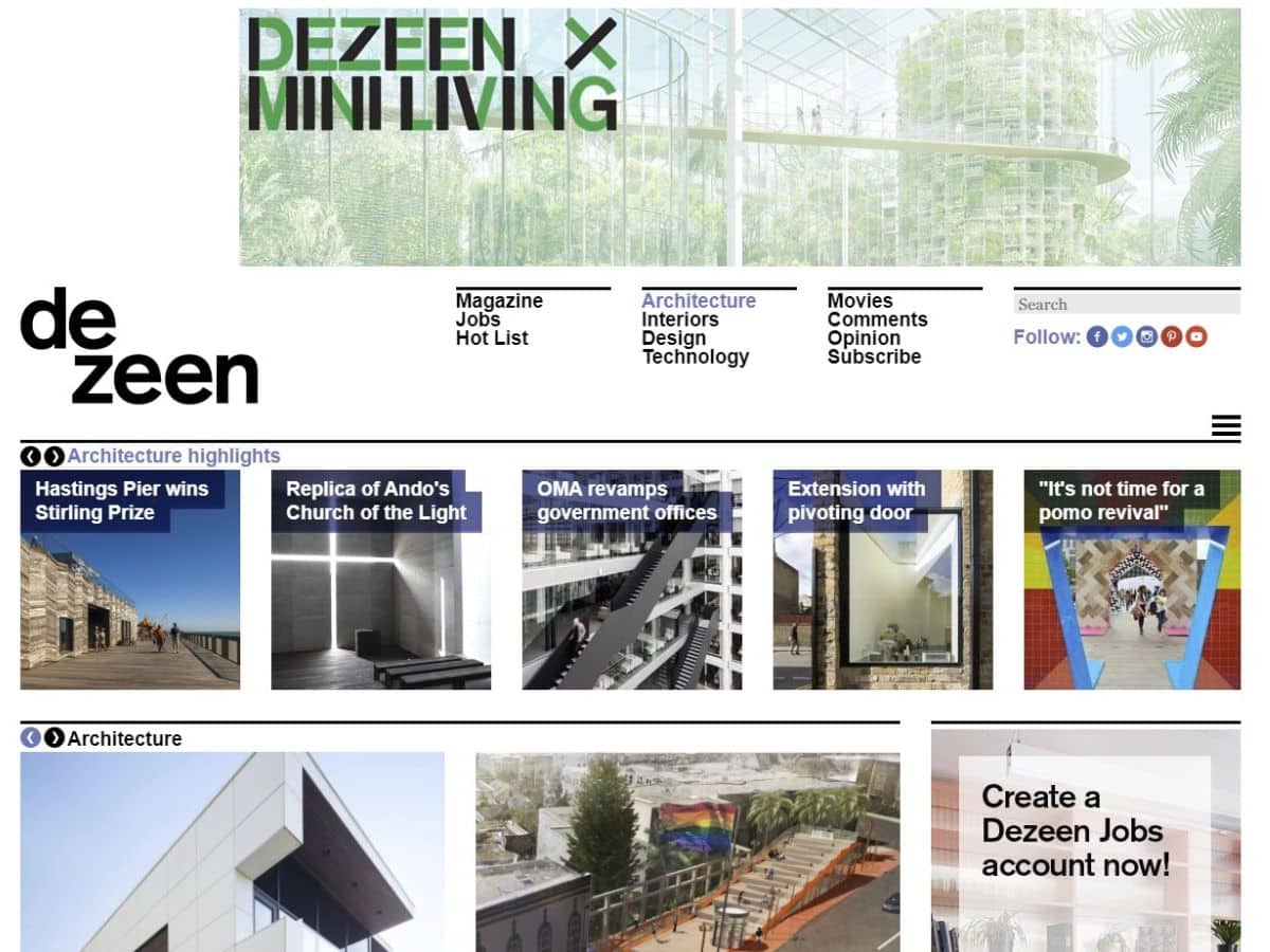 Dezeen website homepage screenshot