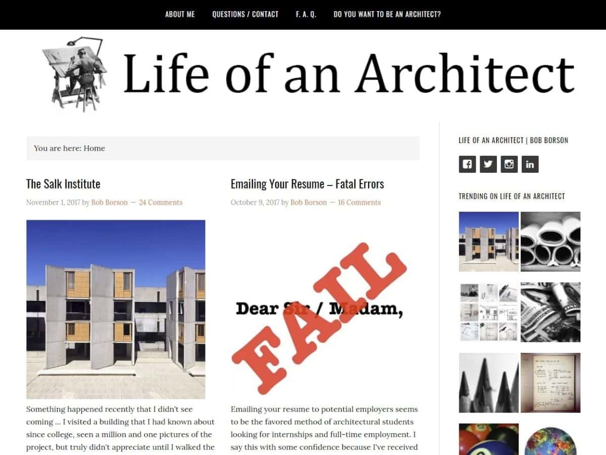 Life of an Architect website homepage screenshot
