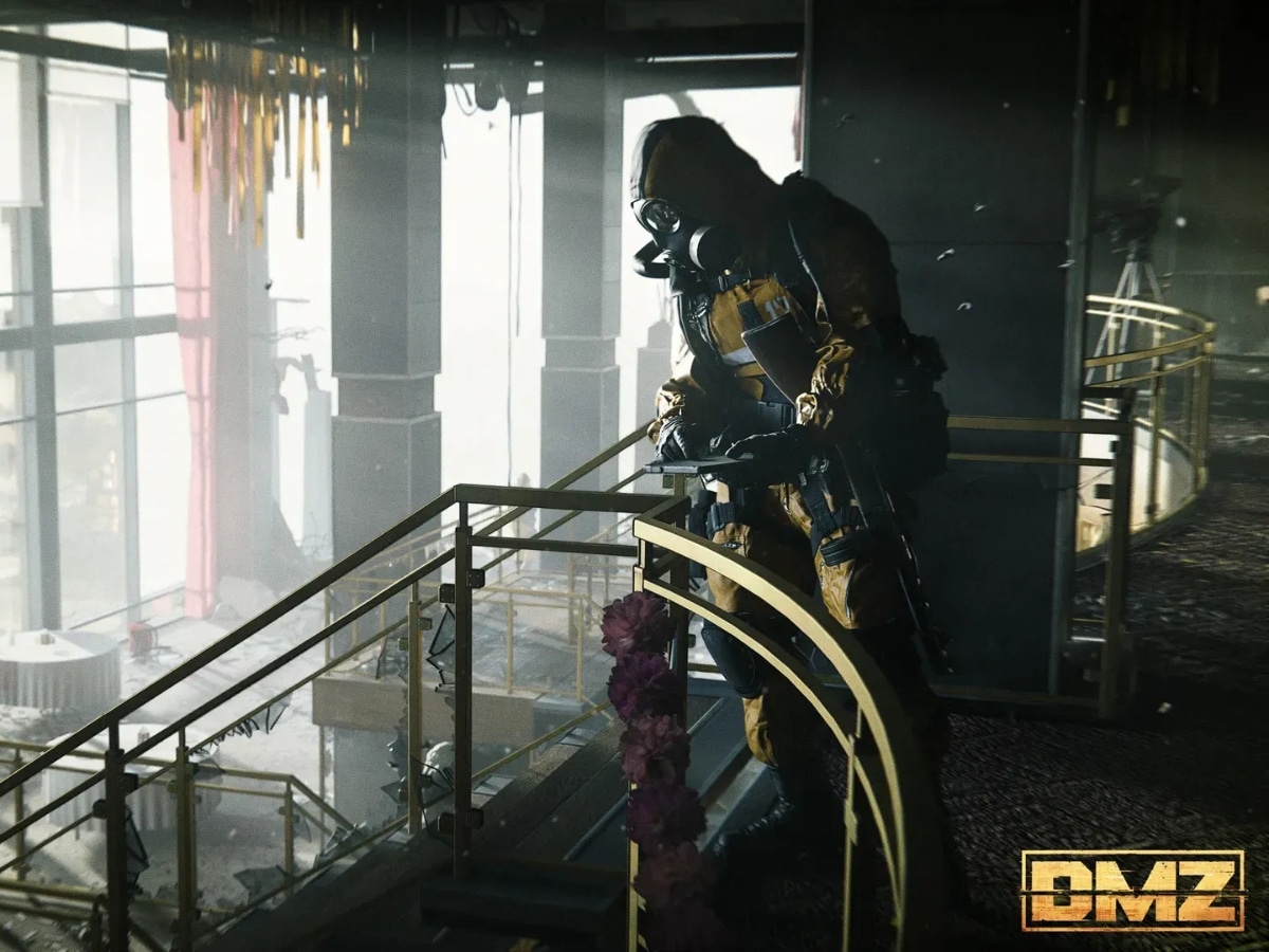 First-person gameplay perspective of an Operator engaging hostiles inside the heavily fortified Hajin City reactor complex