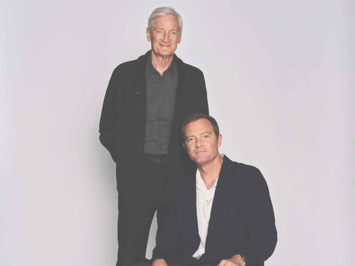 Dyson Chief Engineer Jake Dyson standing alongside his father and founder Sir James Dyson in a workshop setting
