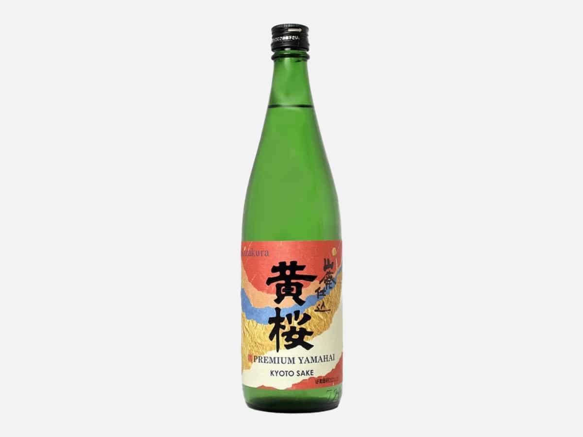 A bottle of Kizakura Yamahai premium Japanese sake on display, showcasing a popular dry rice wine available in Australia.