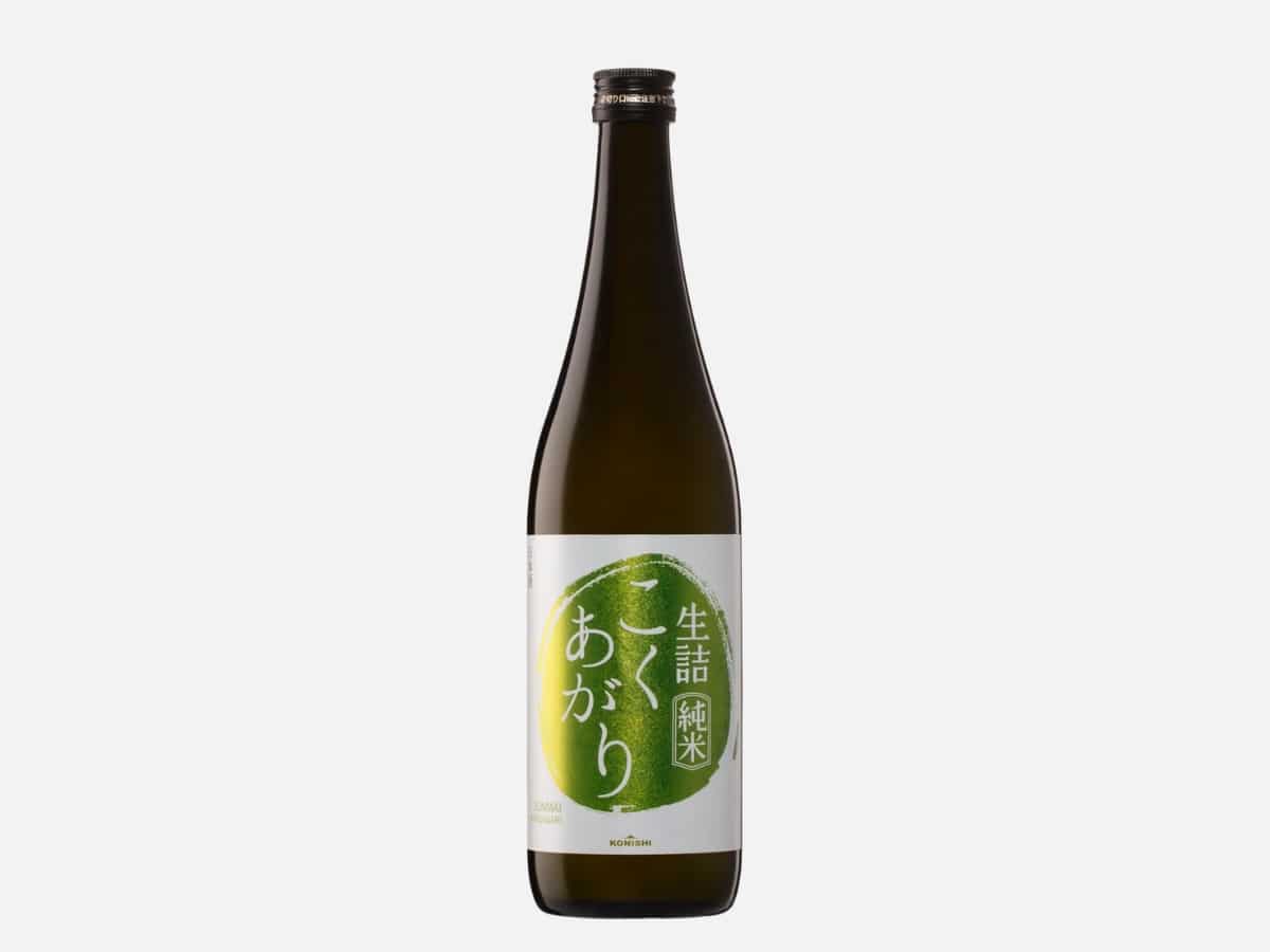 Konishi Kokuagari Junmai Japanese sake bottle, a rich and traditional umami-forward rice wine for beginners.