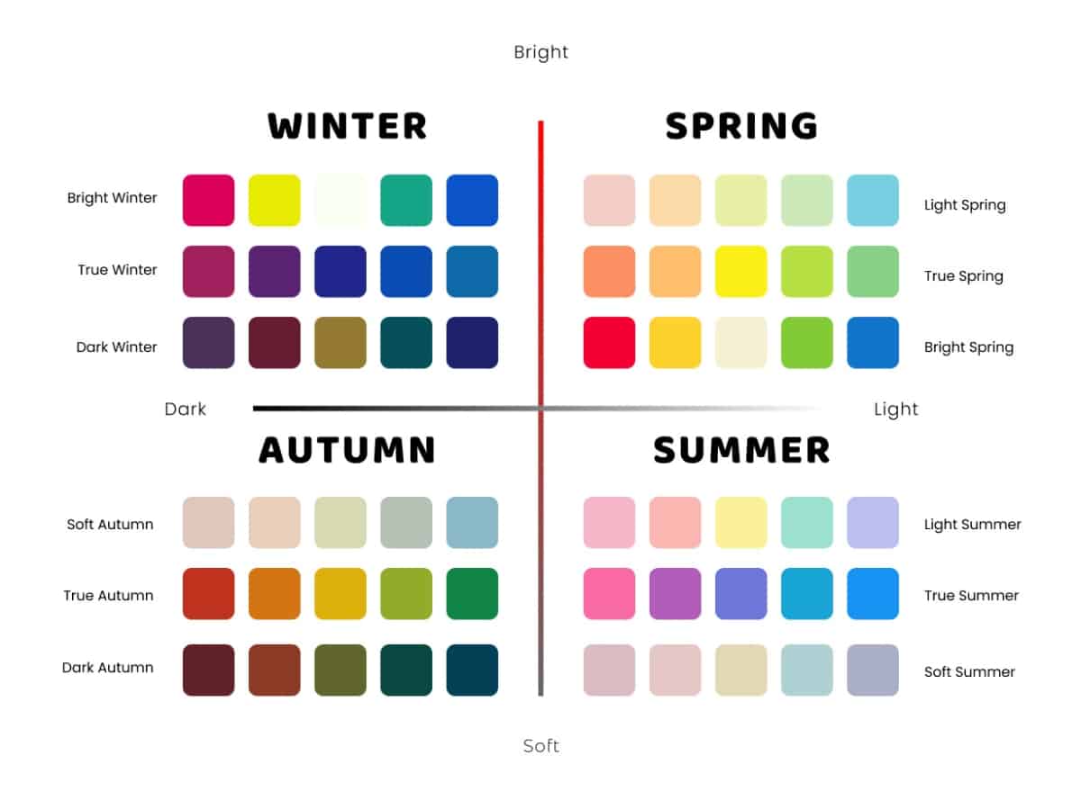 The four seasons of colour analysis displayed as a palette