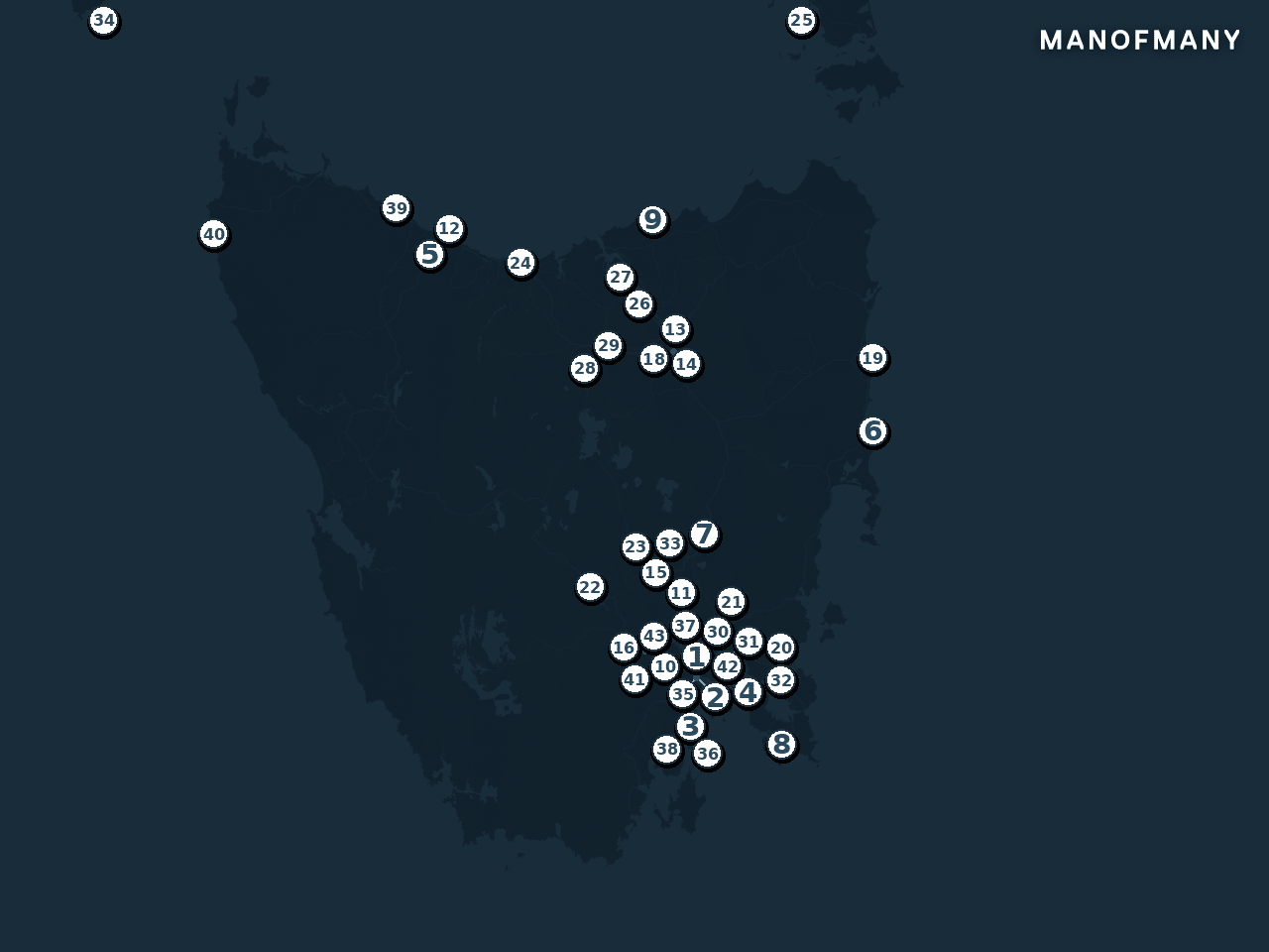 Map of the best Tasmanian whisky distilleries