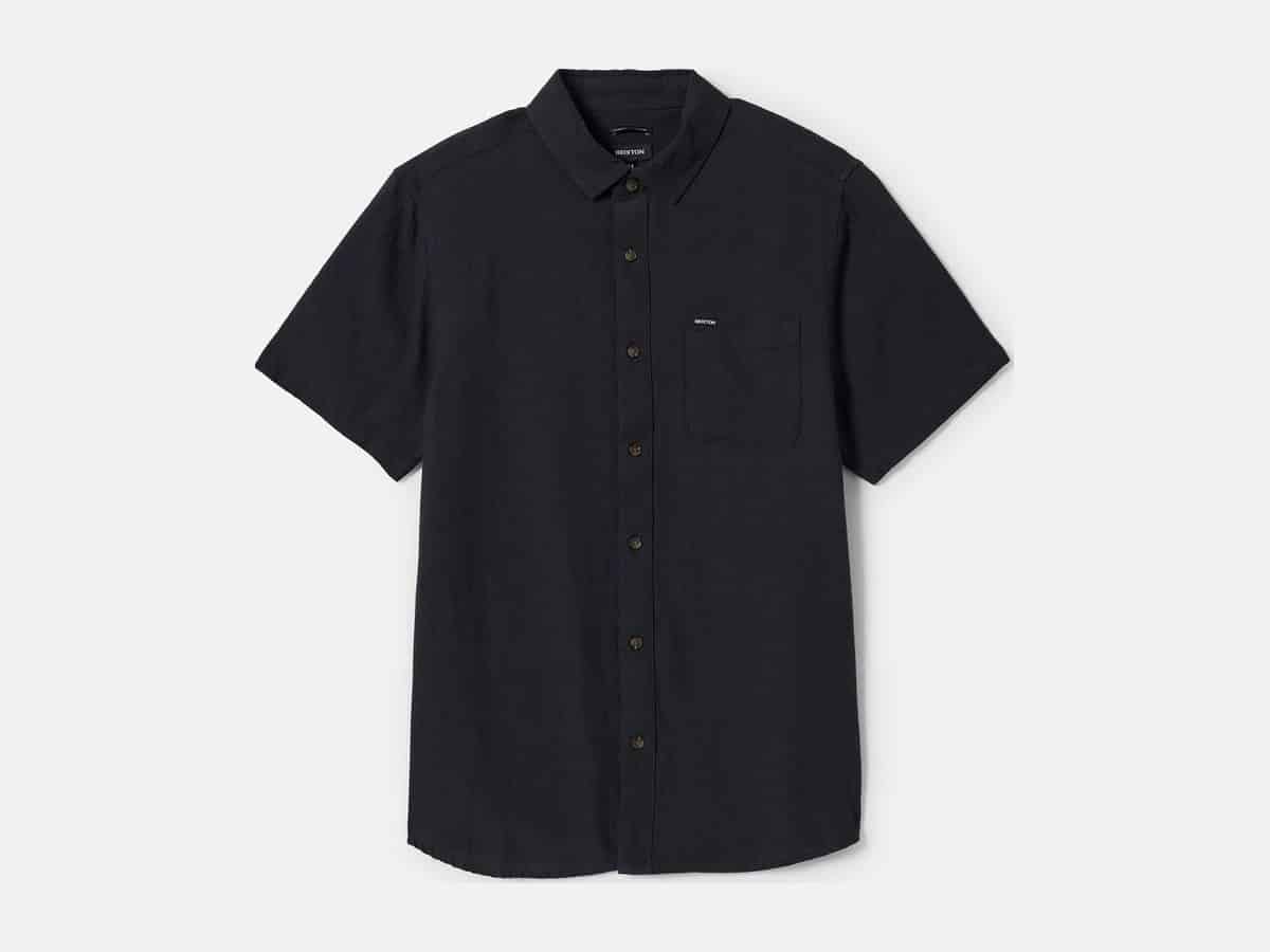 Brixton Charter Organic Cotton Linen Blend Shirt in Washed Black