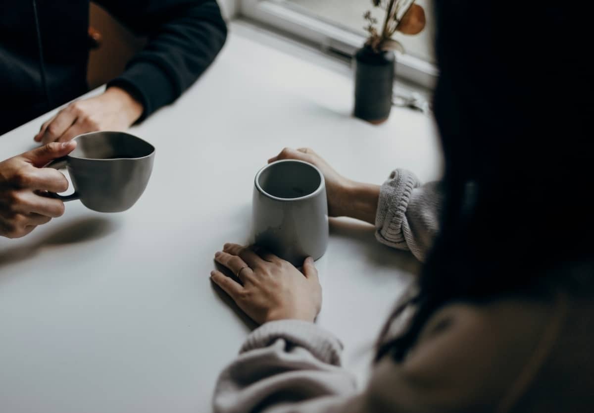 Man woman having coffee