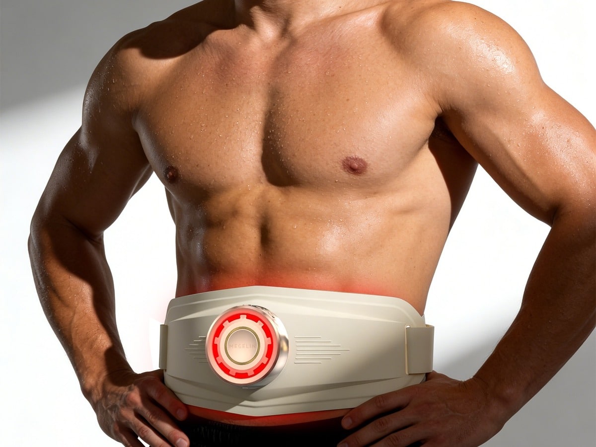 Man wearing the Megelin SlimCore Toning Belt around his abdomen