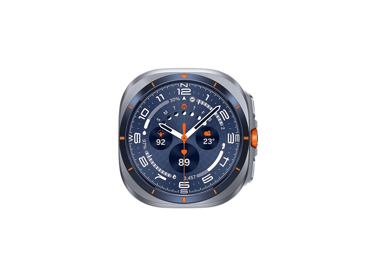 Samsung Galaxy Watch Ultra titanium case and display close-up