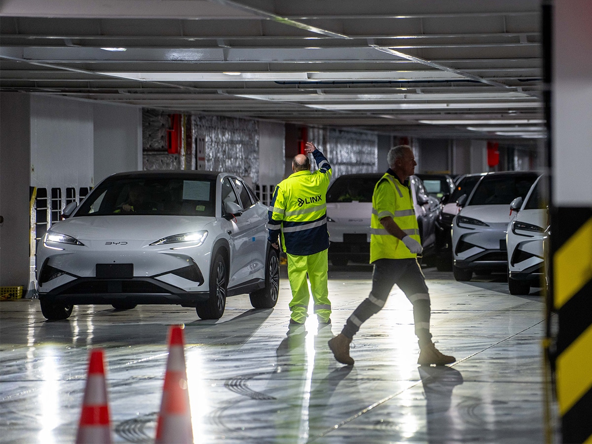 Byd cars loading off ship