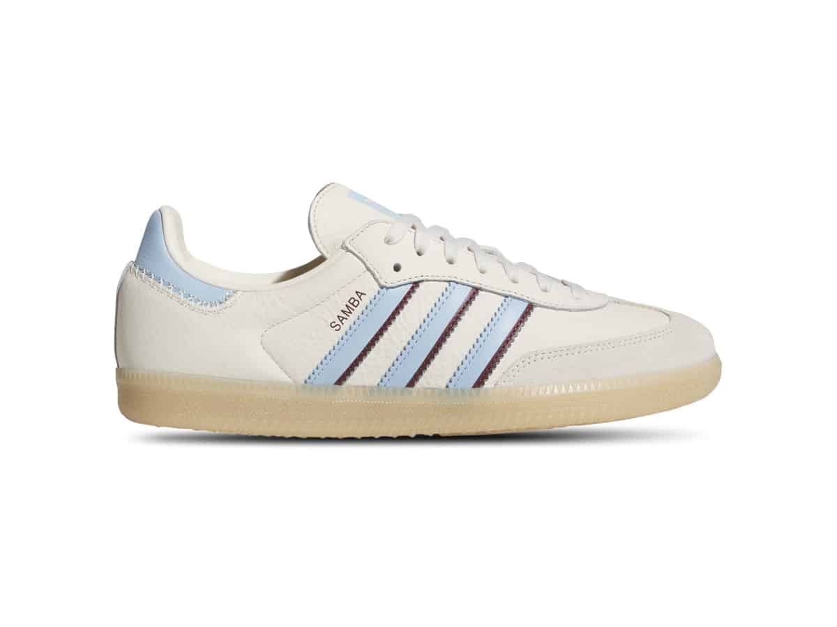 adidas Originals Samba Men's in Shadow Red/Clear Sky/Wonder White, on sale at Foot Locker.