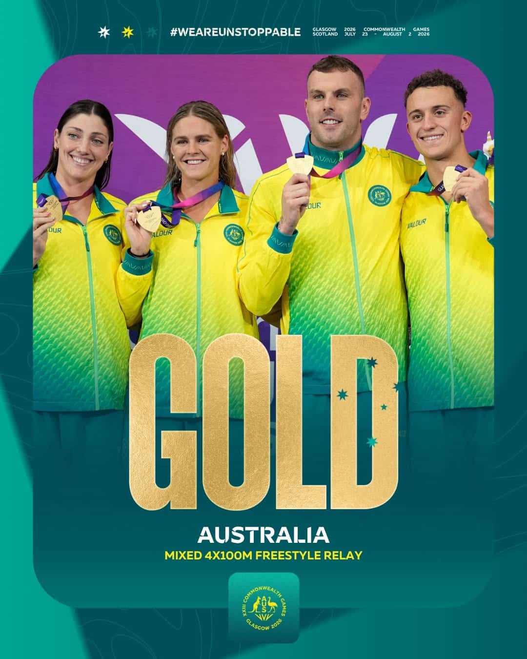 Australia, Mixed 4x100m Freestyle Relay, Glasgow 2026 Commonwealth Games